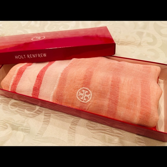 [NWT] Tory Burch - Salmon Scarf, Striped - Picture 1 of 5